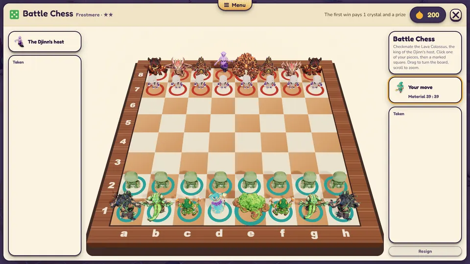 Battle Chess: Chess with the game's creatures. Checkmate a boss's host.