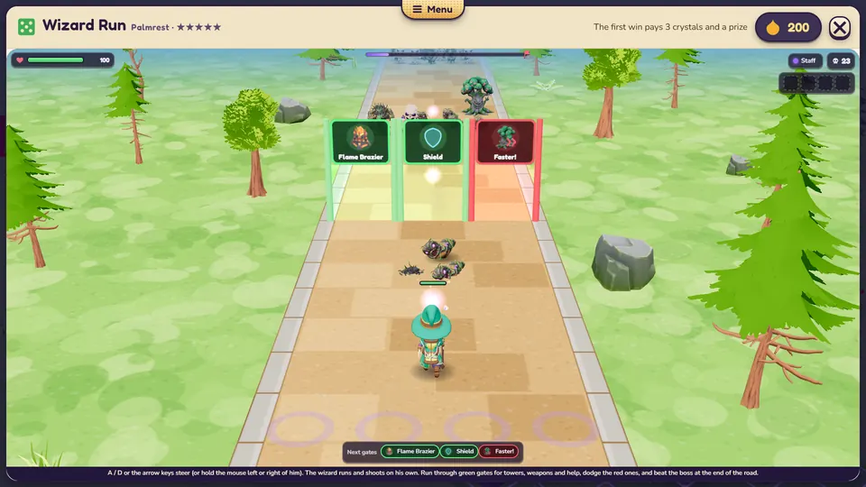 Wizard Run: Dodge and dash down the road as far as you can.