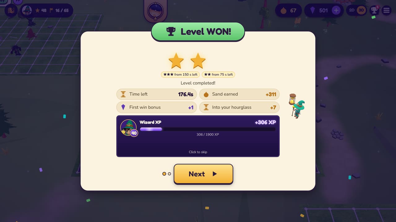 Level won: Stars, sand and wizard XP